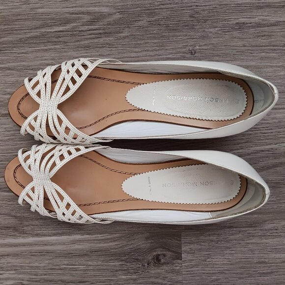 Sigerson Morrison Womens White Sandals Wedge Patent Leather Made in Italy - Picture 3 of 10